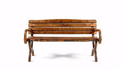 Simple wooden bench with backrest and sturdy legs for outdoor seating.