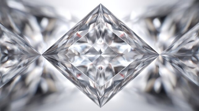 Symmetrical close-up of multifaceted crystal diamond with brilliance and precise geometric reflection