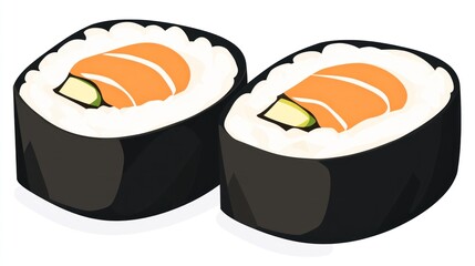 Two pieces of salmon sushi, with avocado filling