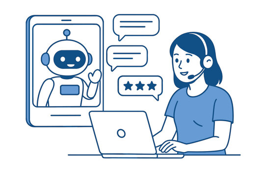 blue customer service agent with chatbot clip art preview