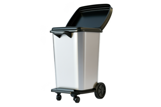 White trash bin with open lid isolated on transparent background