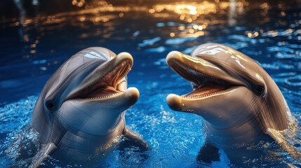 Two playful dolphins in an aquarium