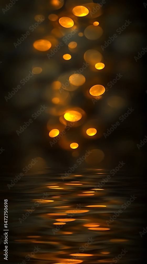 Poster abstract golden illumination dancing on water surface creating warm texture