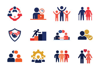 Trendy flat style icon set collection of people, team, person, group, family vector icons isolated on white background.