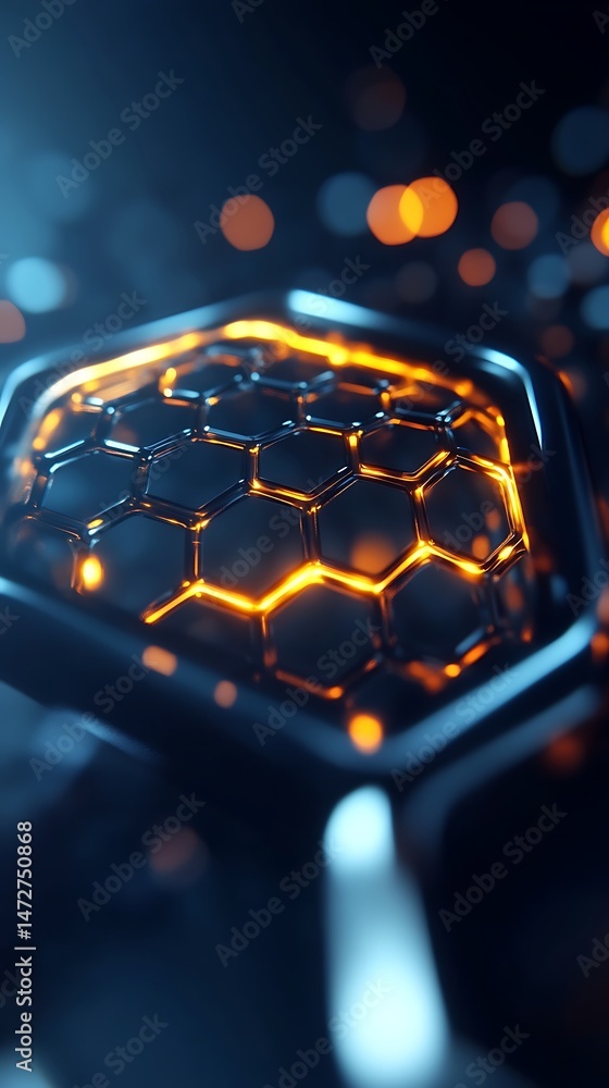 Poster abstract hexagonal structure with glowing edges for scientific innovation