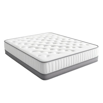 Comfortable mattress with white fabric isolated on transparent background