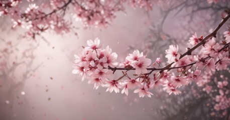 Obraz premium Delicate pink sakura petals softly falling on a blurred background, serene Japanese aesthetic , japanese, bloom