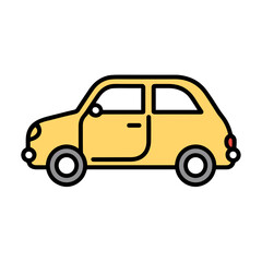 Obraz premium Yellow car covered with spring pollen in a sunny environment 