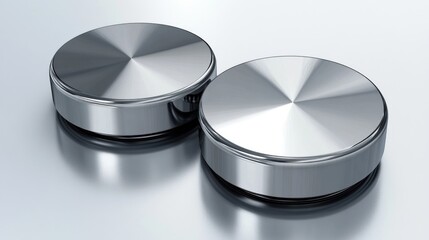 Two polished, round, metallic discs