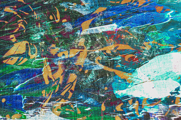 Dark abstract composition with vivid red and green contrast, grunge textures, and diagonal scratches. Ideal for album covers, digital artwork, or visual identity systems seeking intensity, movement