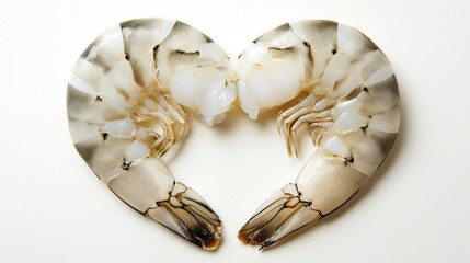 Two raw shrimp arranged in a heart shape