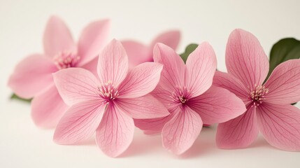 Obraz premium Beautiful arrangement of pink flowers displayed on a white surface showcasing their unique shapes and vibrant colors during the spring season