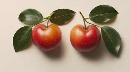 Two ripe plums with leaves