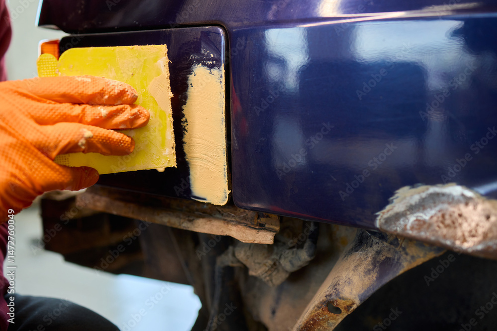 Poster the auto body repair process includes proper putty application techniques and effective methods