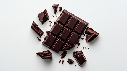 Delicious dark chocolate bar broken into pieces sweet treat top food rich life view candy tasty brown