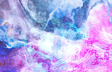 Pastel-toned geometric abstraction filled with angular shards of teal, lilac, and dusty pink. The fractured composition suggests stained glass or paper collage aesthetics, with a rhythmic layout