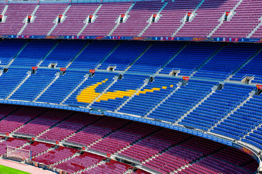 Barcelona, Spain - May 28, 2016: CAMP NOU. Panoramic view of the Camp Nou. The stadium of Football Club Barcelona team.