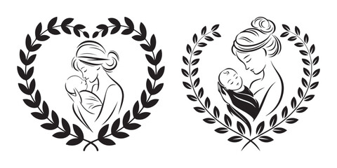 Fototapeta premium Mom and son, mother and son black silhouette