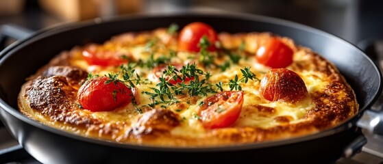 Omelet masterpiece with thyme and tomatoes