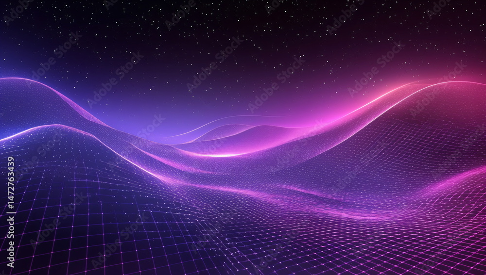 Poster futuristic grid surface and starfield creating a dynamic digital background. abstract cyber technolo