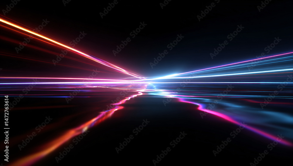 Poster colorful light trails representing data transmission or speed through cyberspace, abstract backgroun