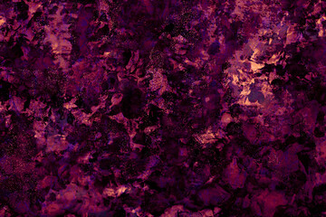 A richly saturated purple and copper-colored abstract with molten rock-like textures and crackled...