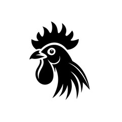 Black rooster head icon with a cute character design 