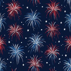 Naklejka premium A dark blue background is adorned with an assortment of patterns and fireworks, forming a vibrant and dynamic composition