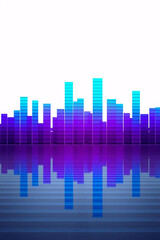 Blue audio equalizer bars visualizing sound waves and music levels.