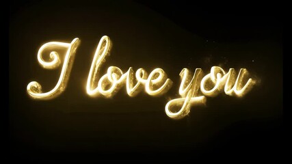 I Love You greeting text with particles and sparkling isolated on black background. - Powered by Adobe