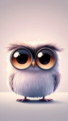 Fototapeta premium Cartoon owl with big eyes, soft feather texture, and pastel background