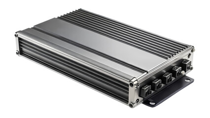 Studio Shot of a High Performance Car Audio Amplifier with Cooling Fins