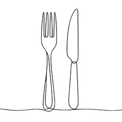 Minimalist Line Art of Fork and Knife for Dining Settings  