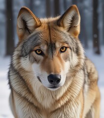 Obraz premium Eurasian wolf, winter snow, sharp focus, intense gaze, snow covered, fur, winter
