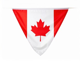 Obraz premium Canadian flag pennant with maple leaf design hanging isolated on white background