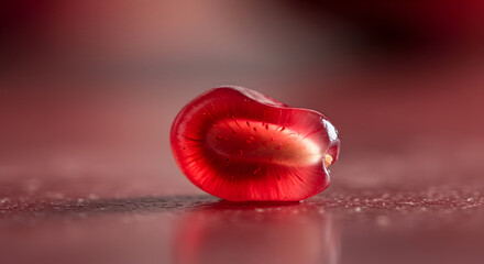 Translucent Slice Of Pomegranate Displaying Juicy Seeds In A Close-Up View