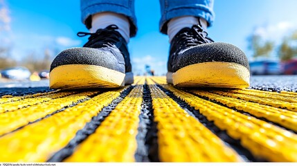 Person Standing on Road Marking