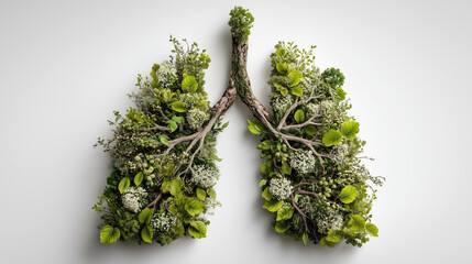 Lush greenery forming human lungs; symbolizes clean air and healthy respiration