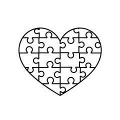 Heart-shaped puzzle outline graphic design on a white background  