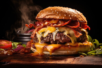 Juicy beef patty, melted cheese, crispy bacon, and toasted bun