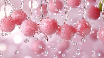 Pink Cherries with Water Droplets