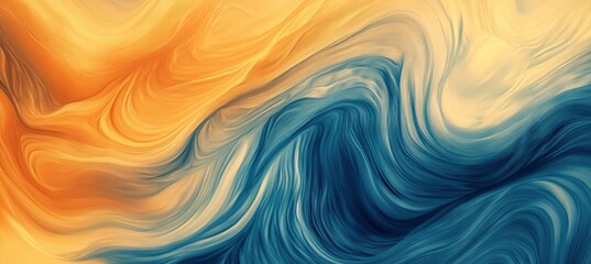 Obraz premium Abstract Fluid Art: Swirling Blues and Golden Hues