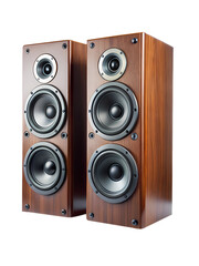 Pair of Wooden High Fidelity Stereo Speakers on a transparent background