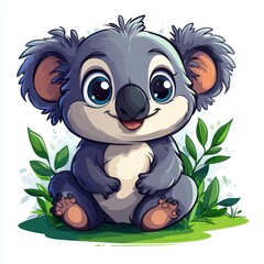 Obraz premium Cute Cartoon Koala Illustration: Playful Animal Character in Forest Greenery