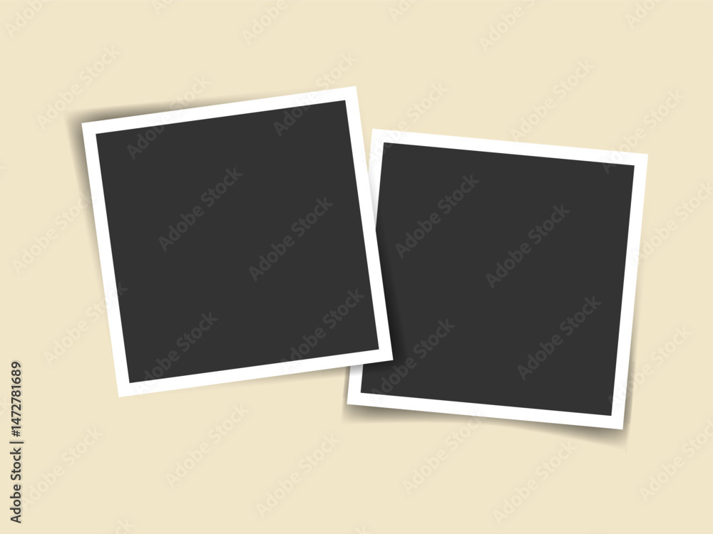 Aufkleber two square photo frames collage with shadows. realistic vector overlapping blank photos. isolated ve