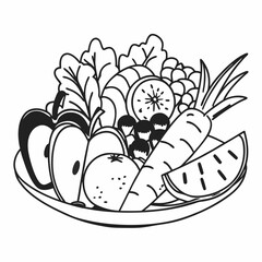野菜盛り合わせの線画イラスト / Line illustration of vegetable platter