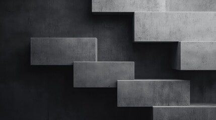 An artistic display of abstract concrete steps against a dark background, showcasing minimalist design that evokes a sense of modernity and contemporary architectural beauty.
