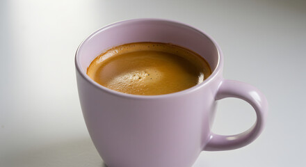 Naklejka premium Perfectly Brewed Espresso Served In Pastel Mug On White Surface