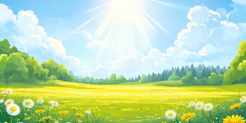 Sunlit Meadow: Vibrant Spring Landscape Painting