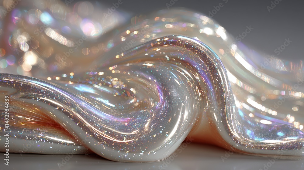 Aufkleber smooth liquid chrome with opal flash glints, showcasing a gentle and reflective surface in a visuall
